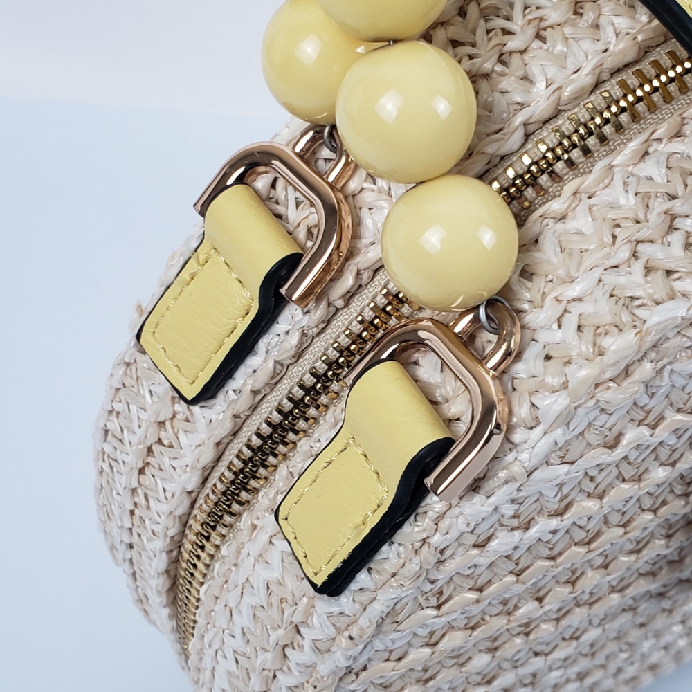 Dune London Beige Yellow Crossbody Bag Snap Zipper Closure Bead Handle No Strap - Picture 5 of 16